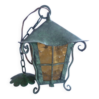 HAND WROUGHT IRON LANTERN WITH BRONZE PATINA 60'S