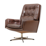 Danish swivel lounge chair in brown leather