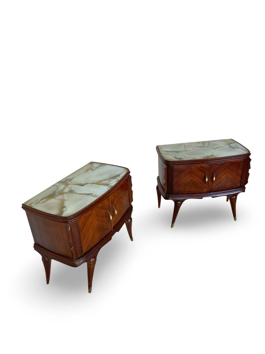 Tables de chevet plaquées en palissandre avec plateau en onyx vert