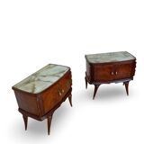 Tables de chevet plaquées en palissandre avec plateau en onyx vert