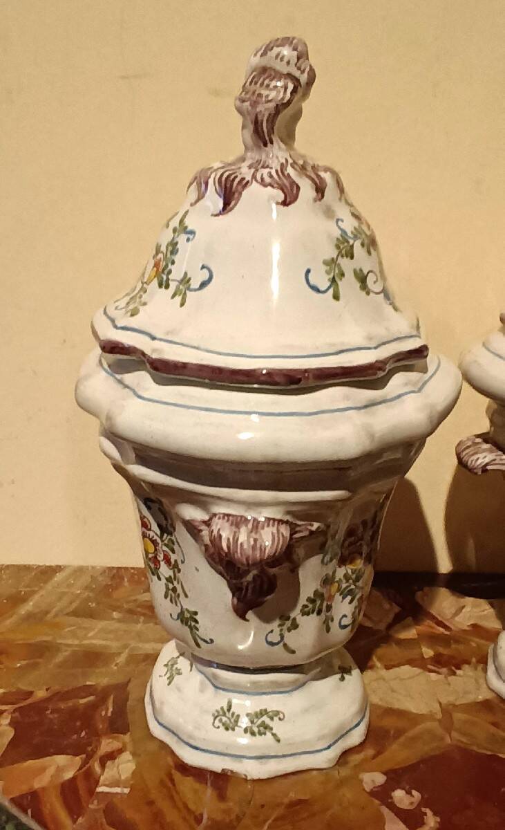 Pair of decorated earthenware vases, 18th century, France