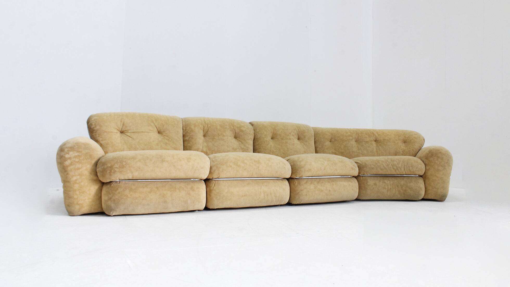 Vintage Italian curved modular chrome sofa 1970s