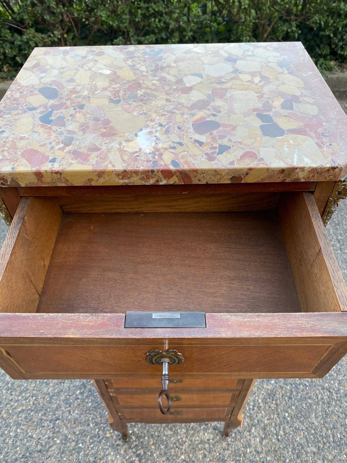 Louis XV transition XVI chest of drawers with 7 drawers in wood and marble