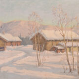 Post impressionist swedish snowscape with soft golden light