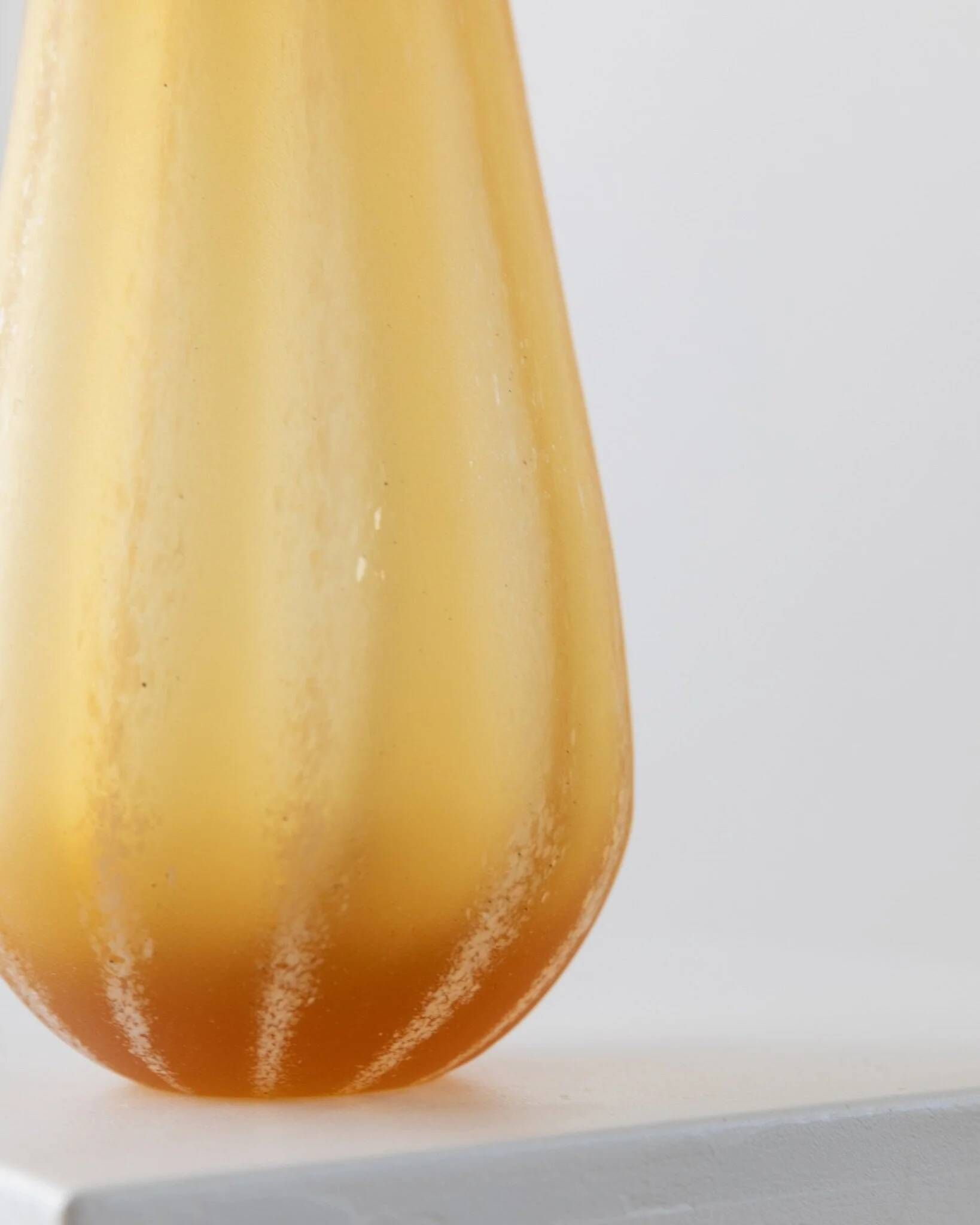 Large vintage Murano glass vase, yellow-orange gradient, Italian 1960s, sculptural teardrop form