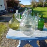 Lot of 13 Dame Jeanne, Bottles, Old Glass Flasks