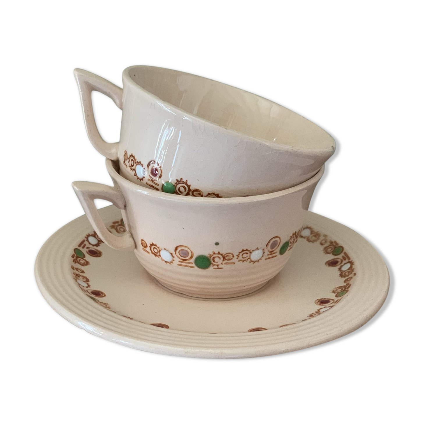 Ancient tea set in earthenware Longwy service Betty