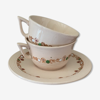 Ancient tea set in earthenware Longwy service Betty
