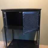 Black industrial glass cabinet with Louvre doors