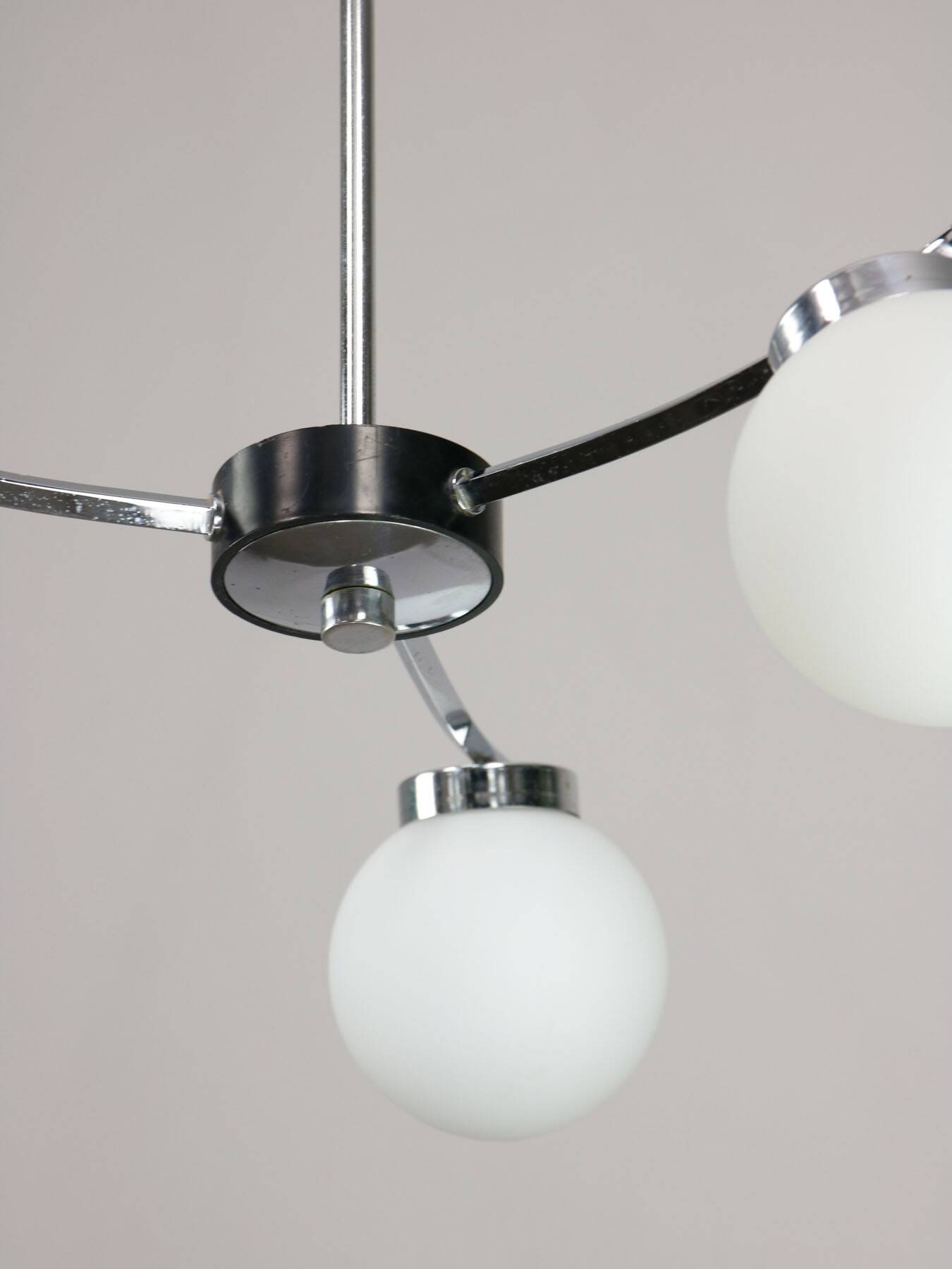 Mid-Century Italian Chrome and Opaline Chandelier