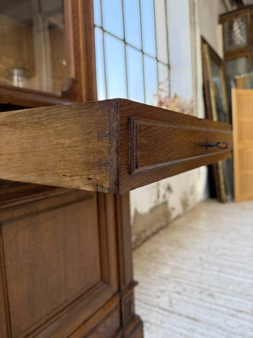 Antique XL Napoleonic oak glass bookcase, 19th century