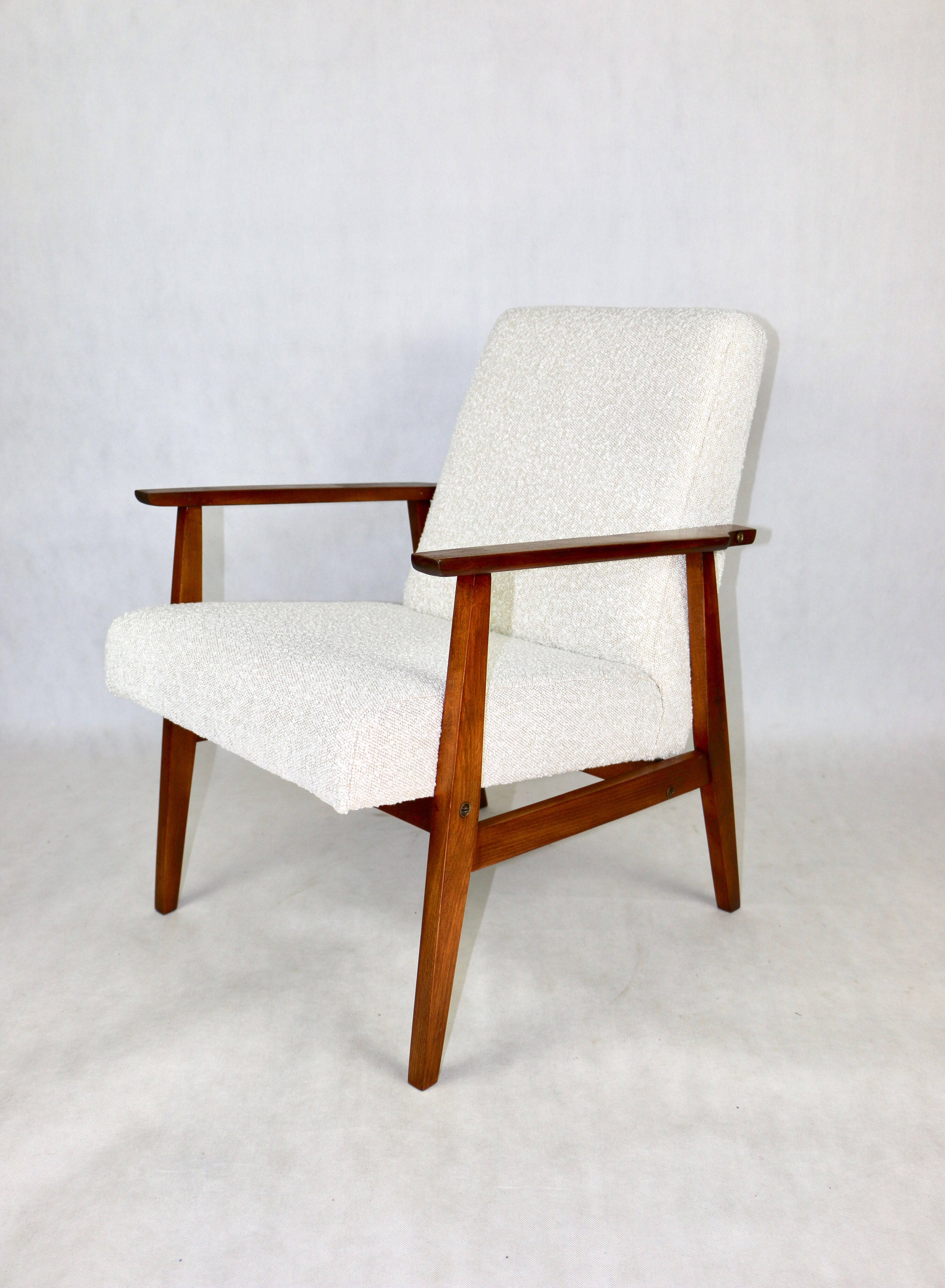 Fauteuil boucle ivoire blanc vintage, années 1970