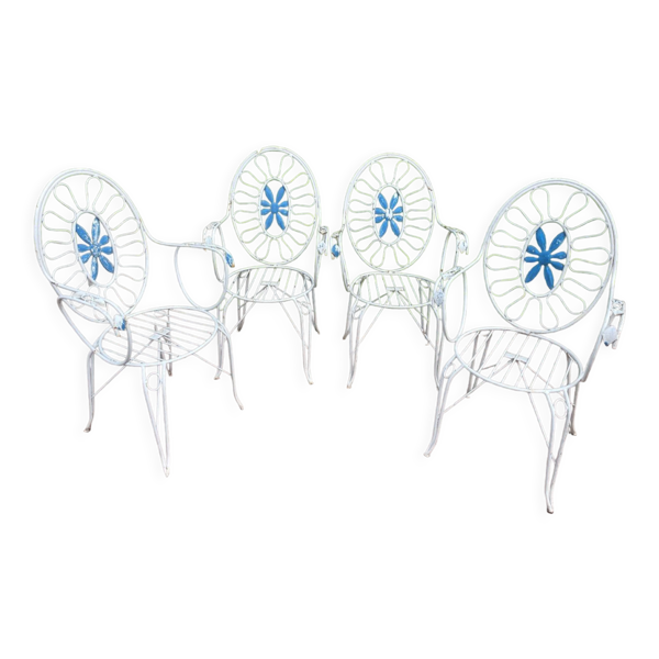 4 fauteuils provençaux en fer forgé des années 60