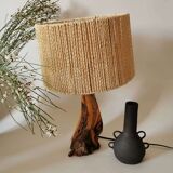 Vintage flashy wood and rope brutalist style lamp