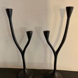 Pair of black candlesticks art deco in steel Habitat 1970