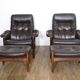 Pair of Scandinavian leather armchairs with ottomans 1970