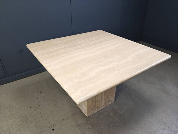 Table à manger carrée vintage en travertin, années 1970