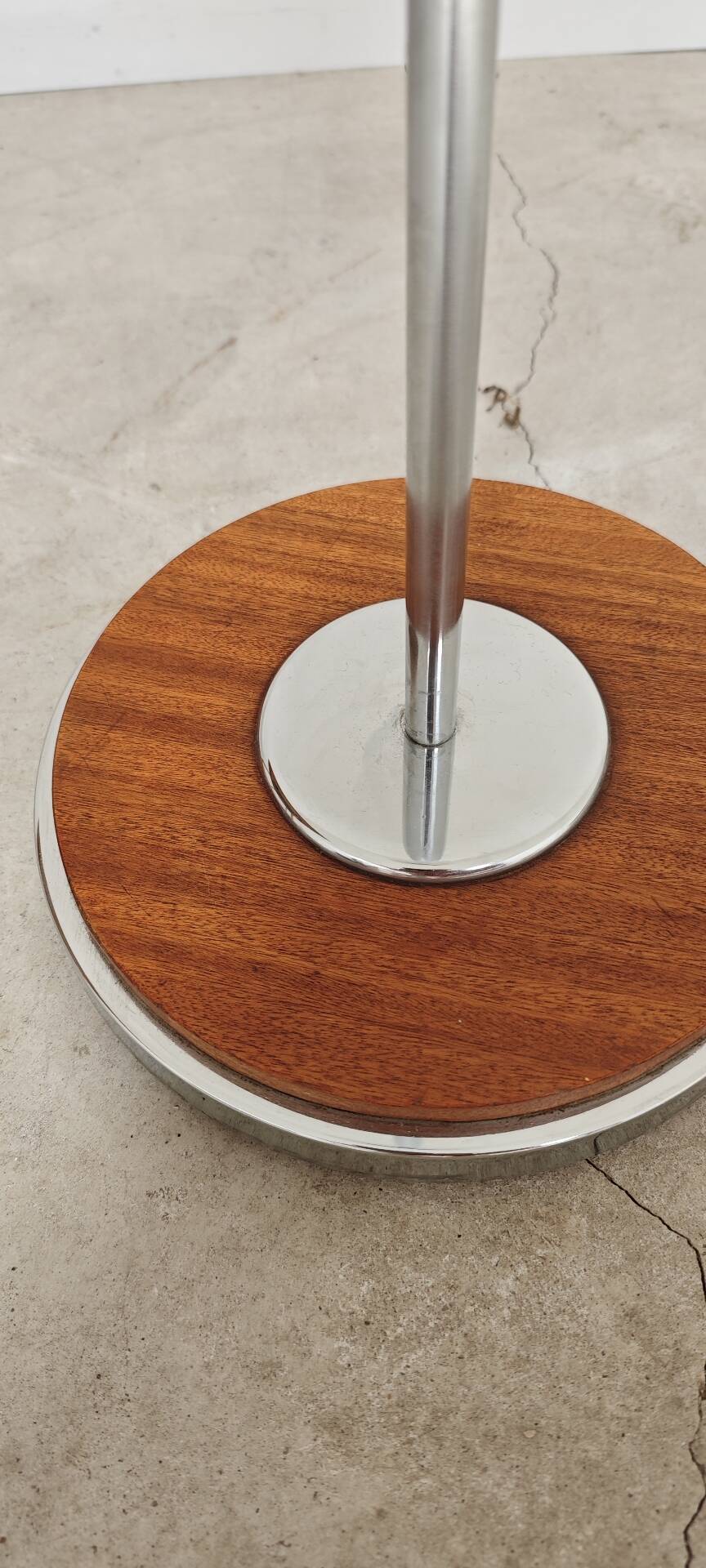 Modernist floor lamp in teak, chrome metal, opaline, Czechoslovakia 60s