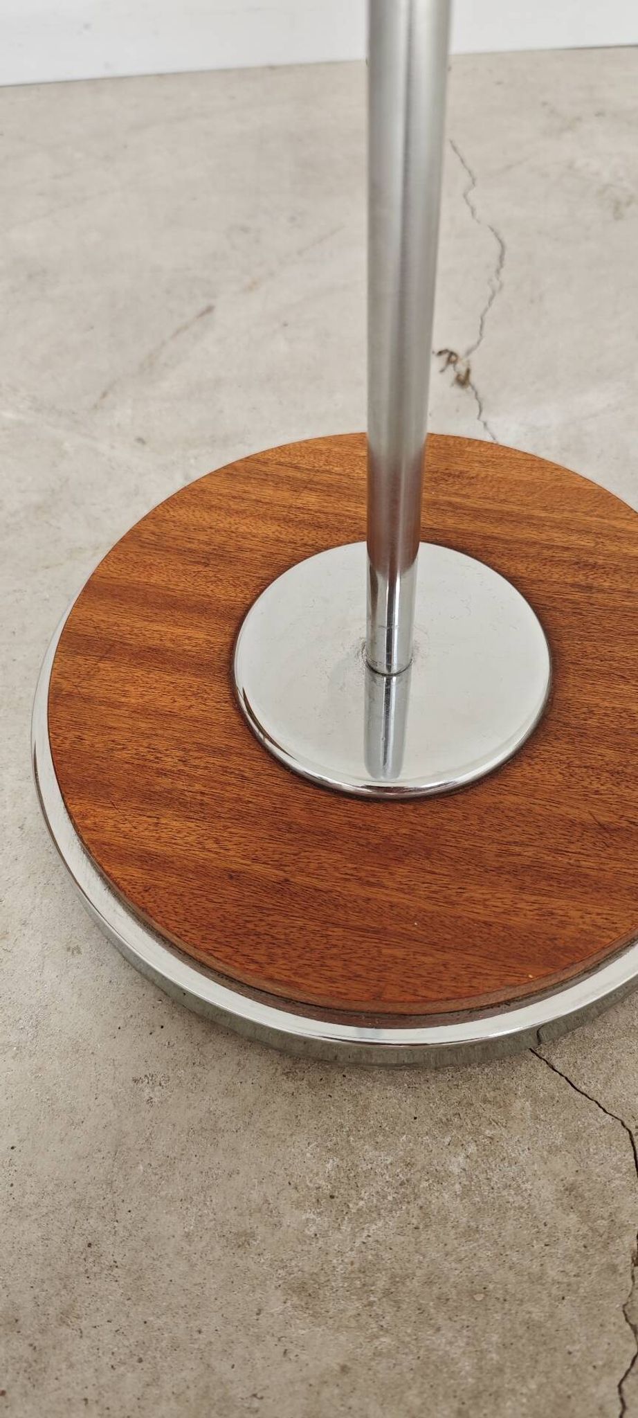Modernist floor lamp in teak, chrome metal, opaline, Czechoslovakia 60s