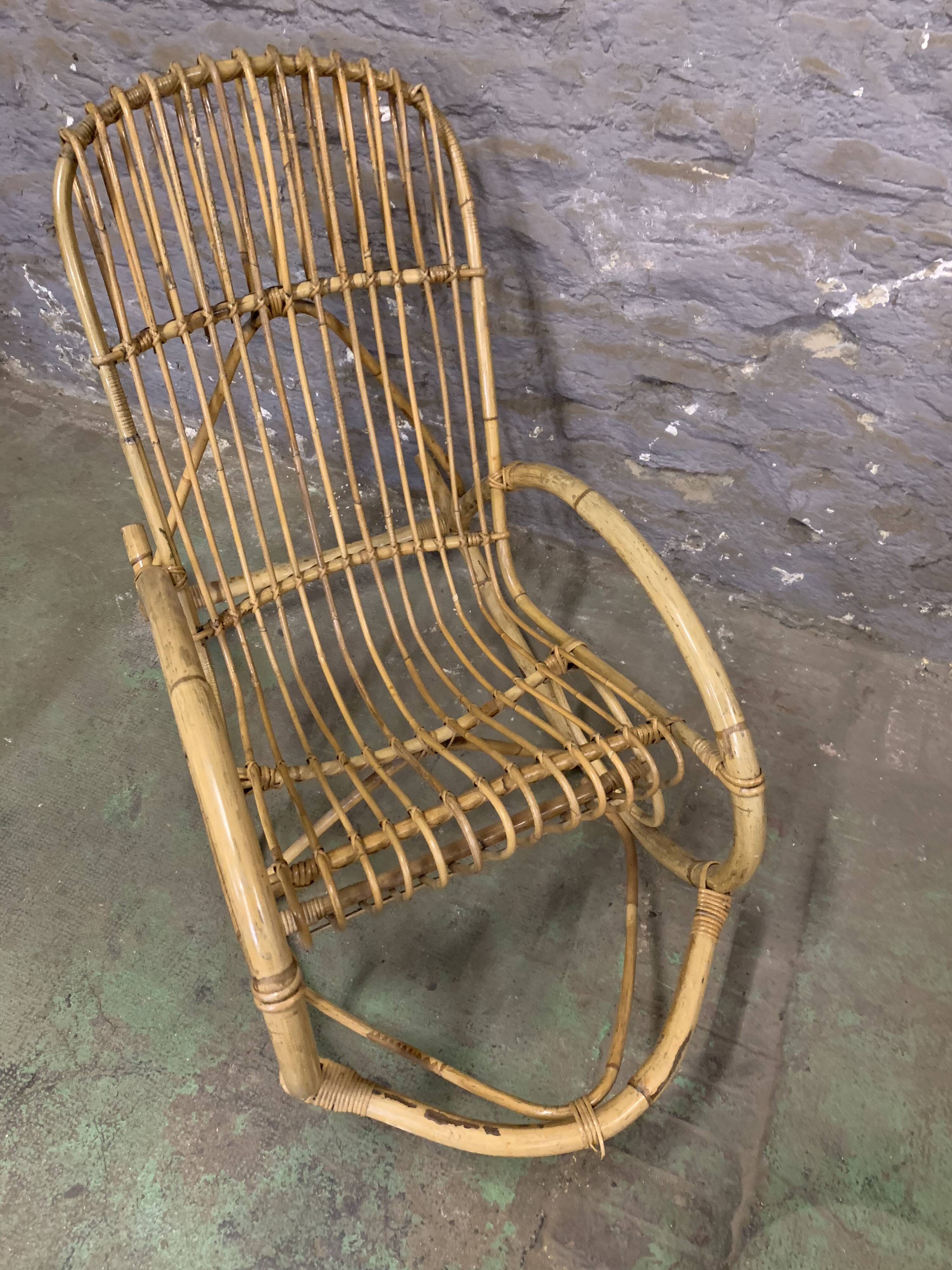 Rocking chair in rattan 1960
