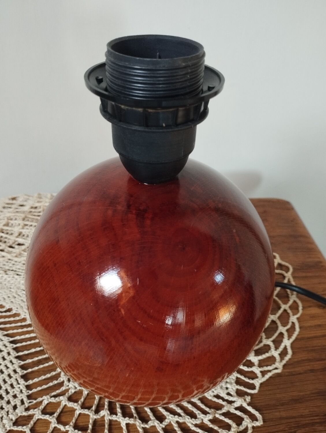solid wood foot, glazed honey-coloured ball, La Tournerie du Sou, 1980