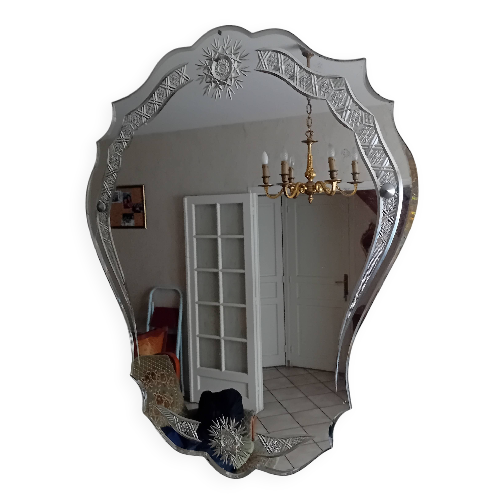 Beveled and chiseled mirror glass, art deco, 50s/60s