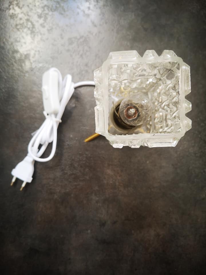 Table lamp tripod globe rectangle glass thick 100% 1970 vintage