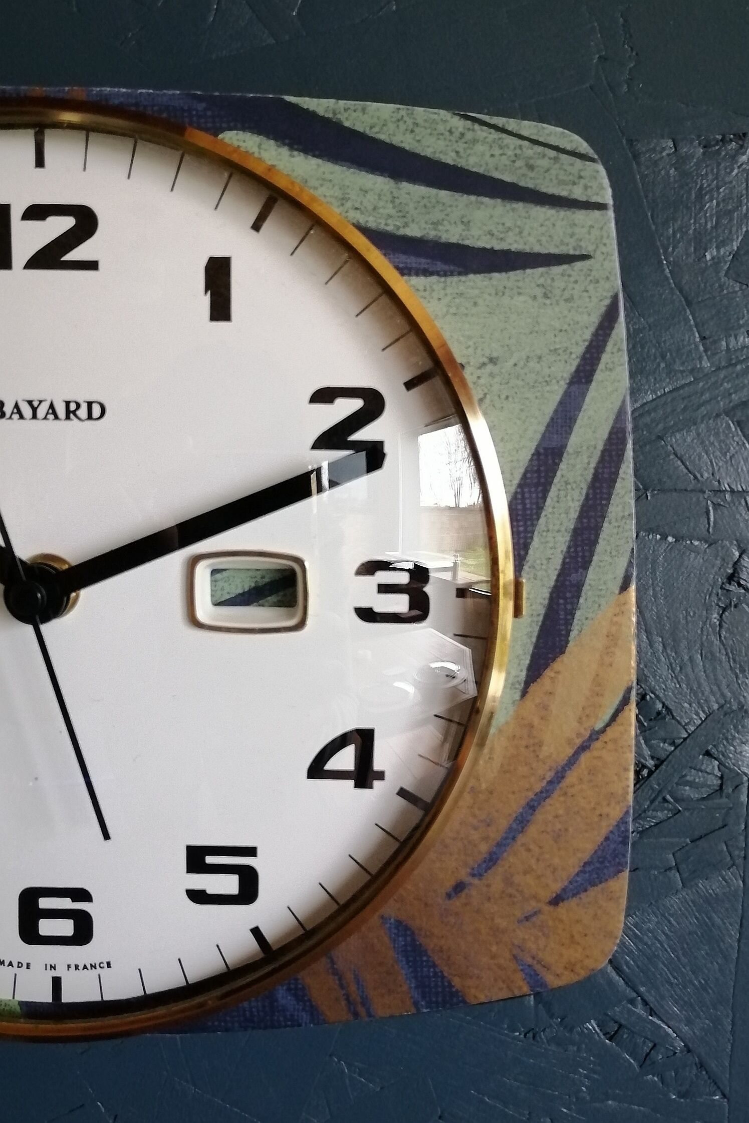 Vintage clock silent wall "Bayard blue green copper"