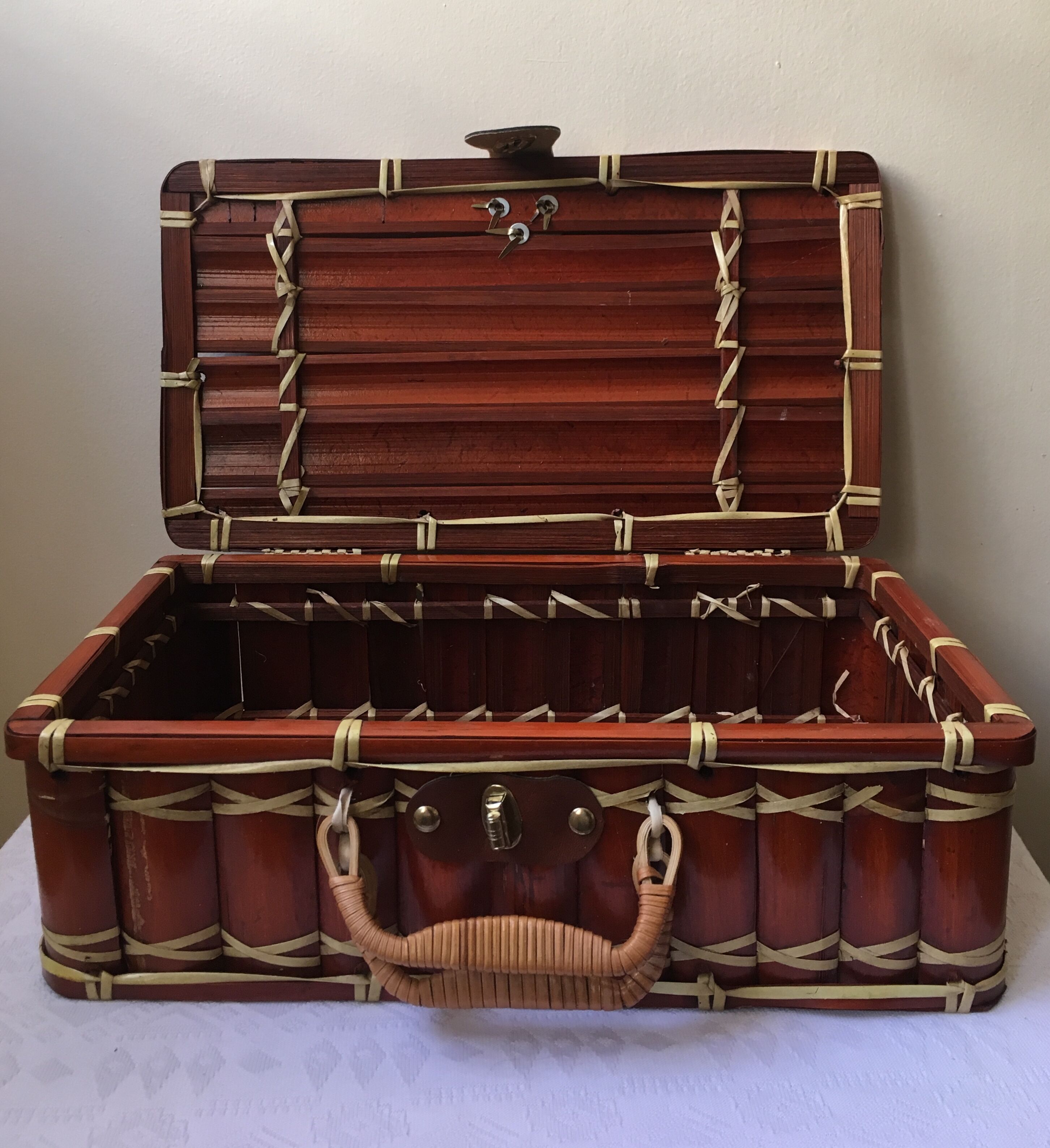 Suitcase in wicker and vintage bamboo