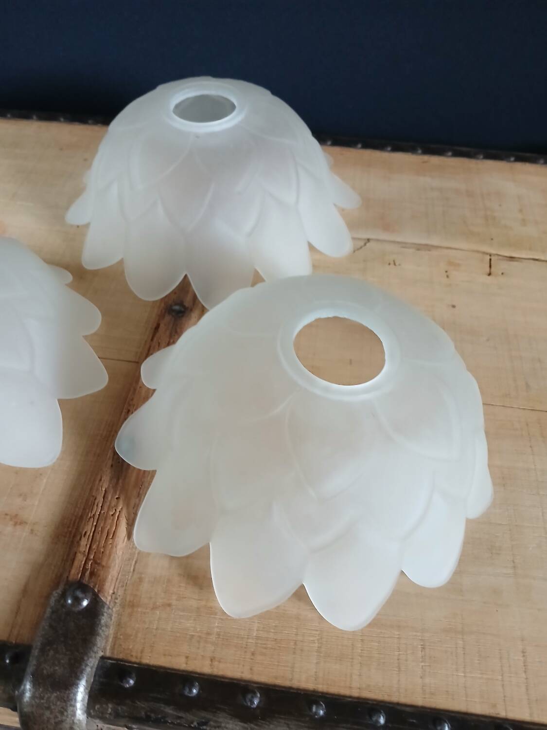 Set of 3 Art Deco glass paste pendant lights