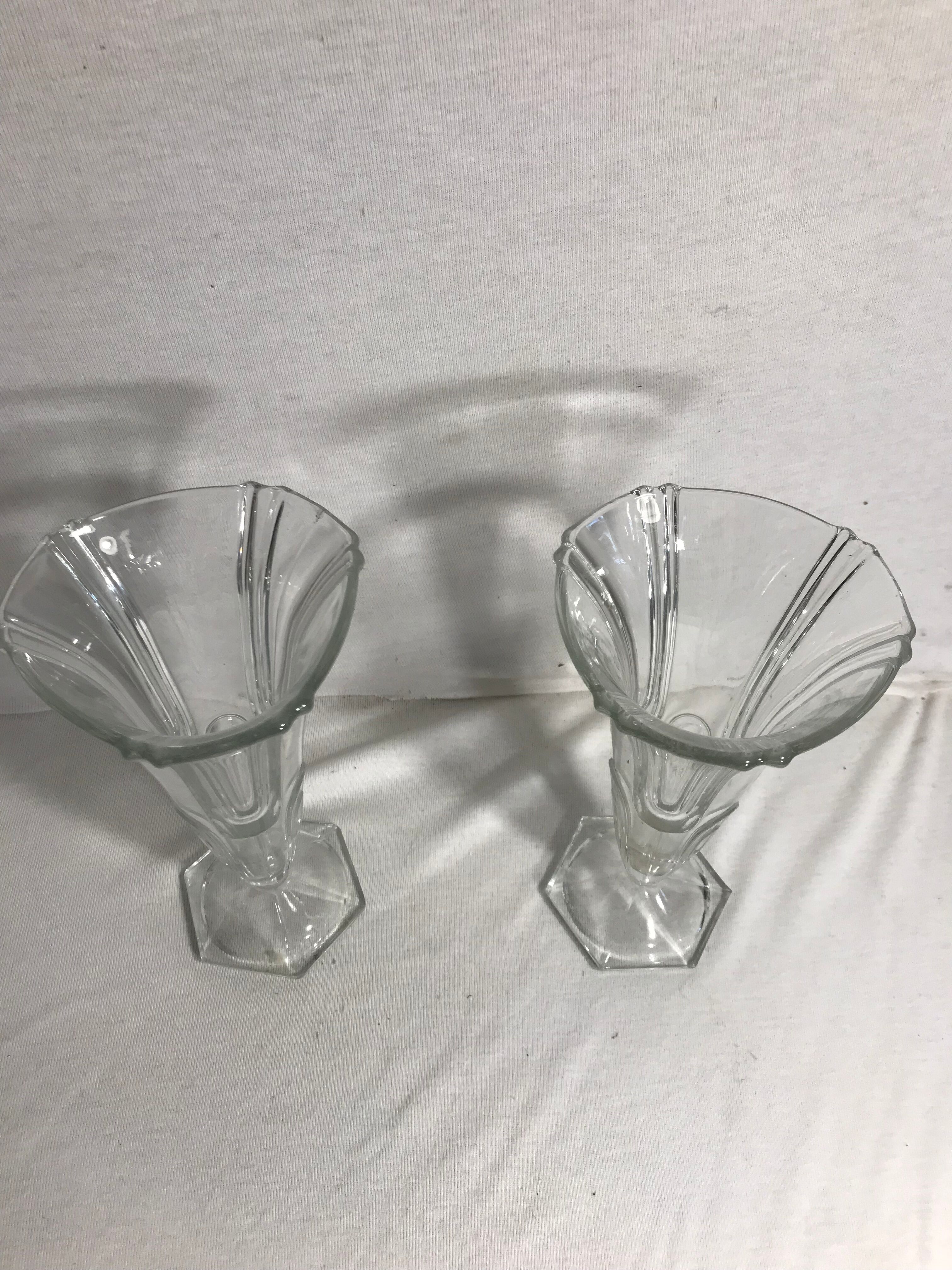 Pair of old moulded glass vases
