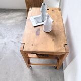 1980 pine wheeled console table