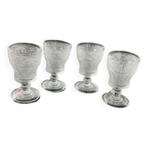 Set of 4 old pressed diamond tip glasses