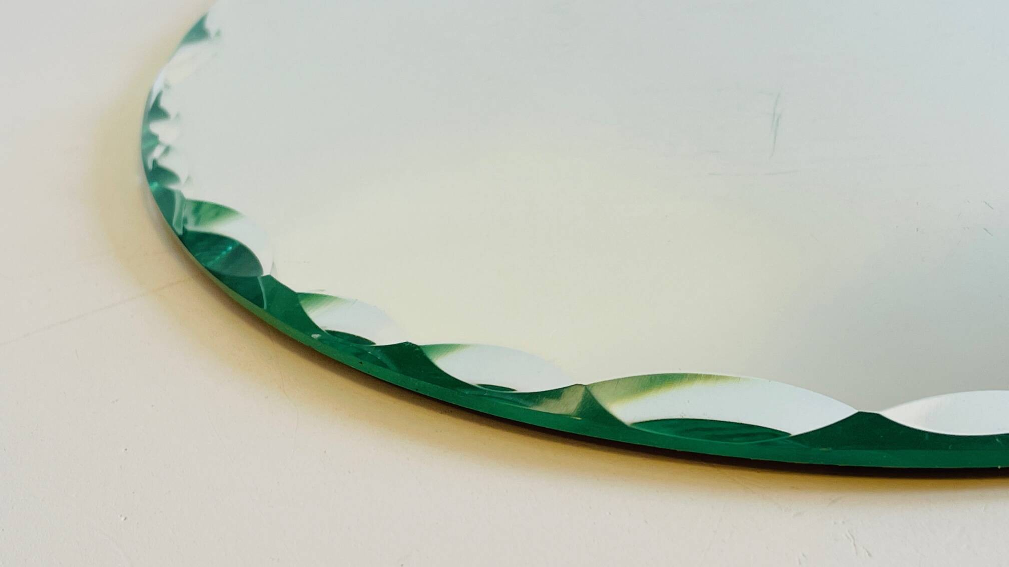 Vintage round and beveled table mirror