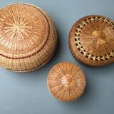 Lot of 3 bamboo lidbaskets