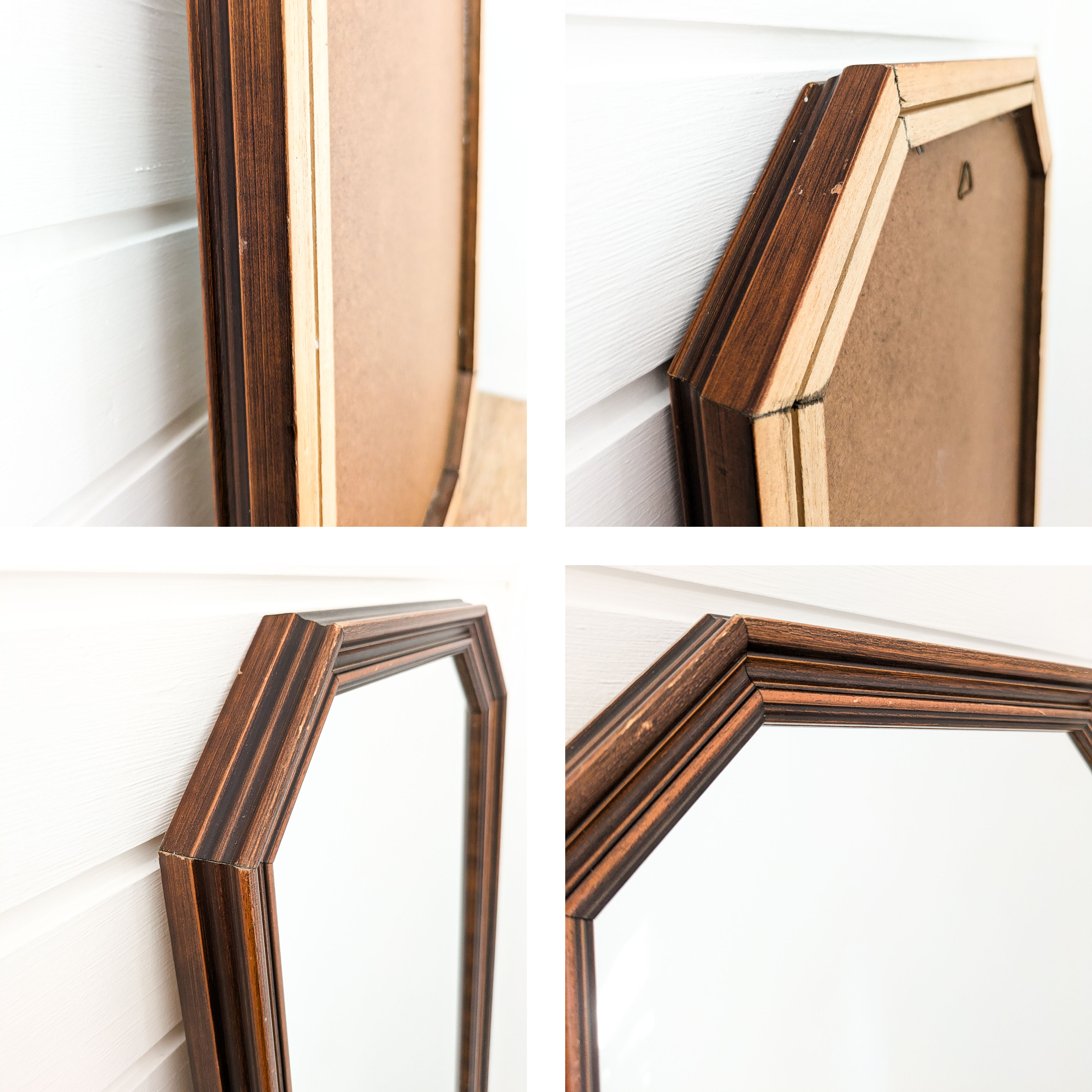 Miroir vintage octogonal en bois massif, rétro salle de bain salon couloir