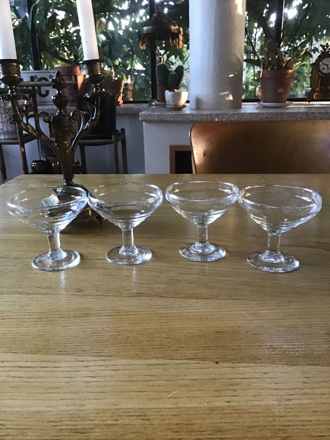 4 antique champagne glasses engraved