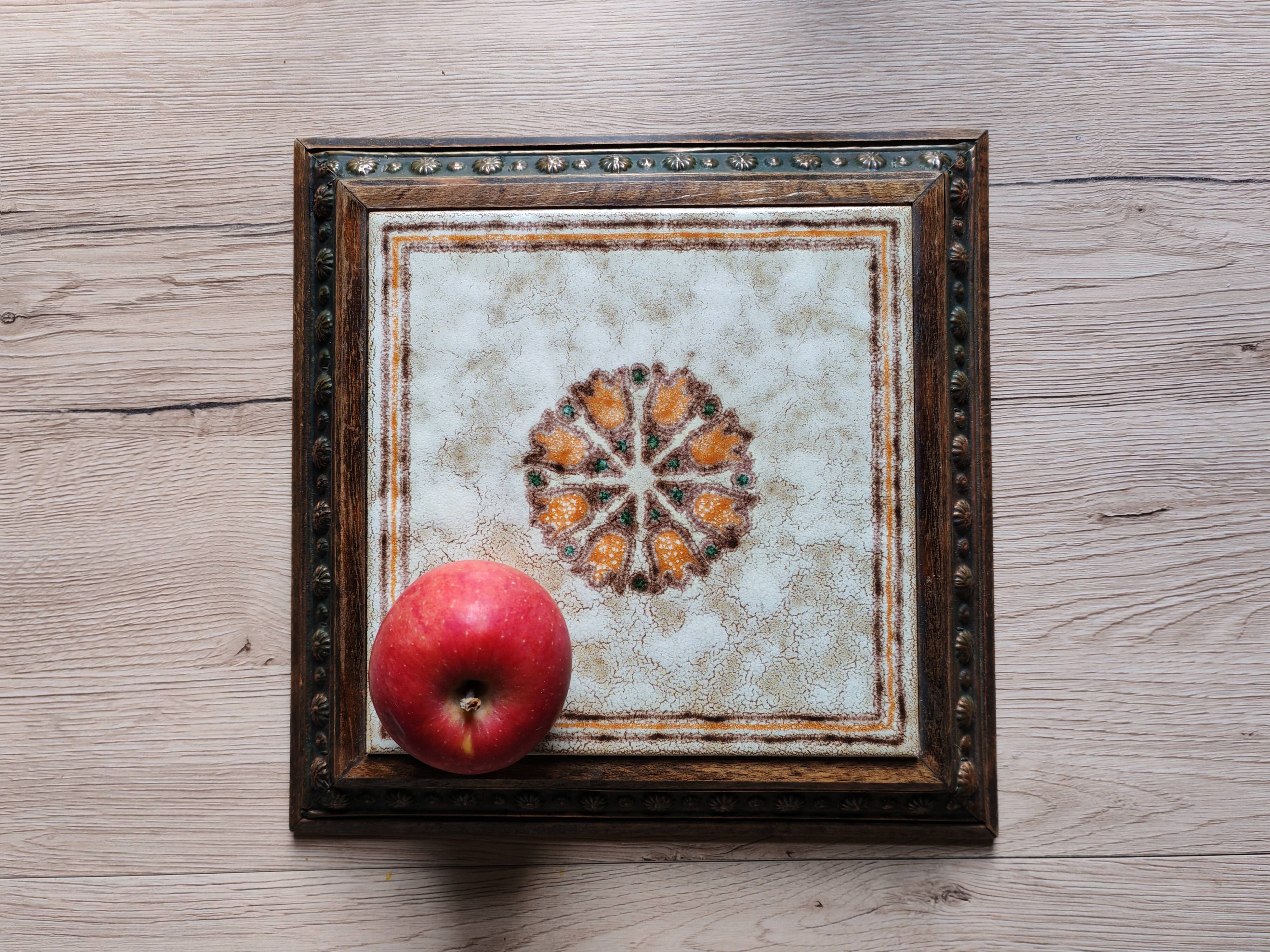 Old Italian Ceramic Trivet and Wooden Frame