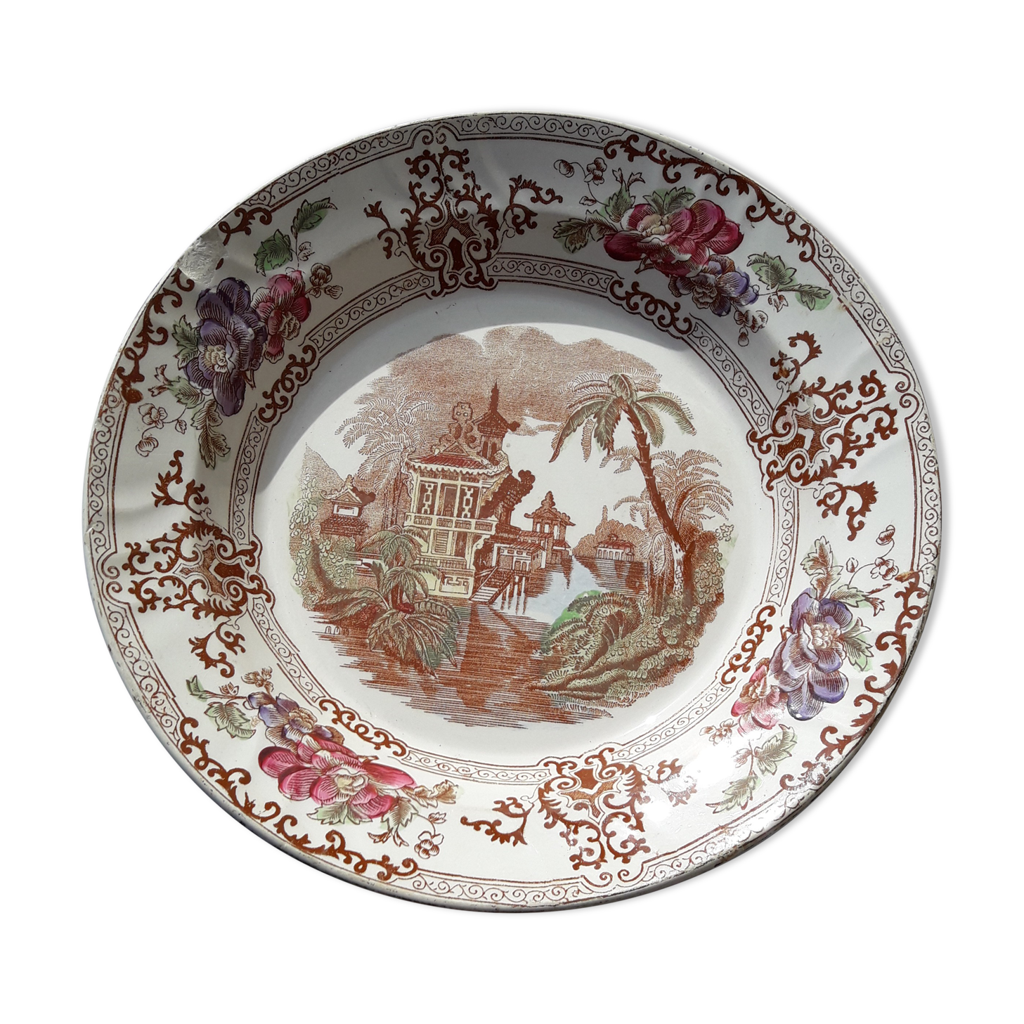 Longwy Japanese model hollow round dish diam 25.7 cm