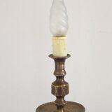 Tall Heavy Brass Electrified Moroccan Candlestick Lamp Mid-20th Century