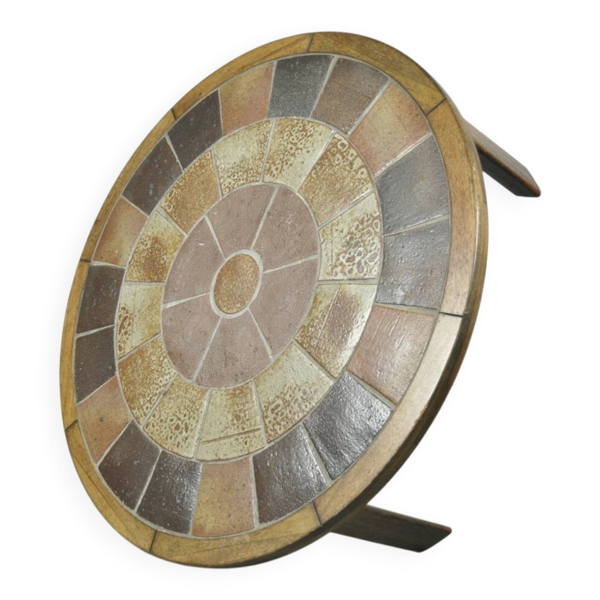 Vintage round coffee table with ceramic tiles by Danish artist TUE POULSEN,