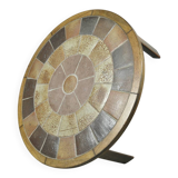 Vintage round coffee table with ceramic tiles by Danish artist TUE POULSEN,