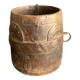 Large measuring pot in wood and old iron, 19th century folk art