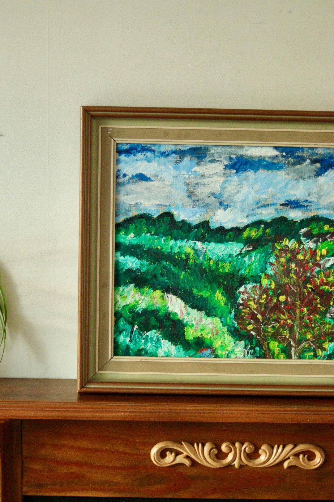 Original mid-century oil on canvas – "Landscape Pattern"