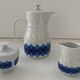 Service of 11 Coffee Cups and Saucers - 70s Design - White and Blue Porcelain