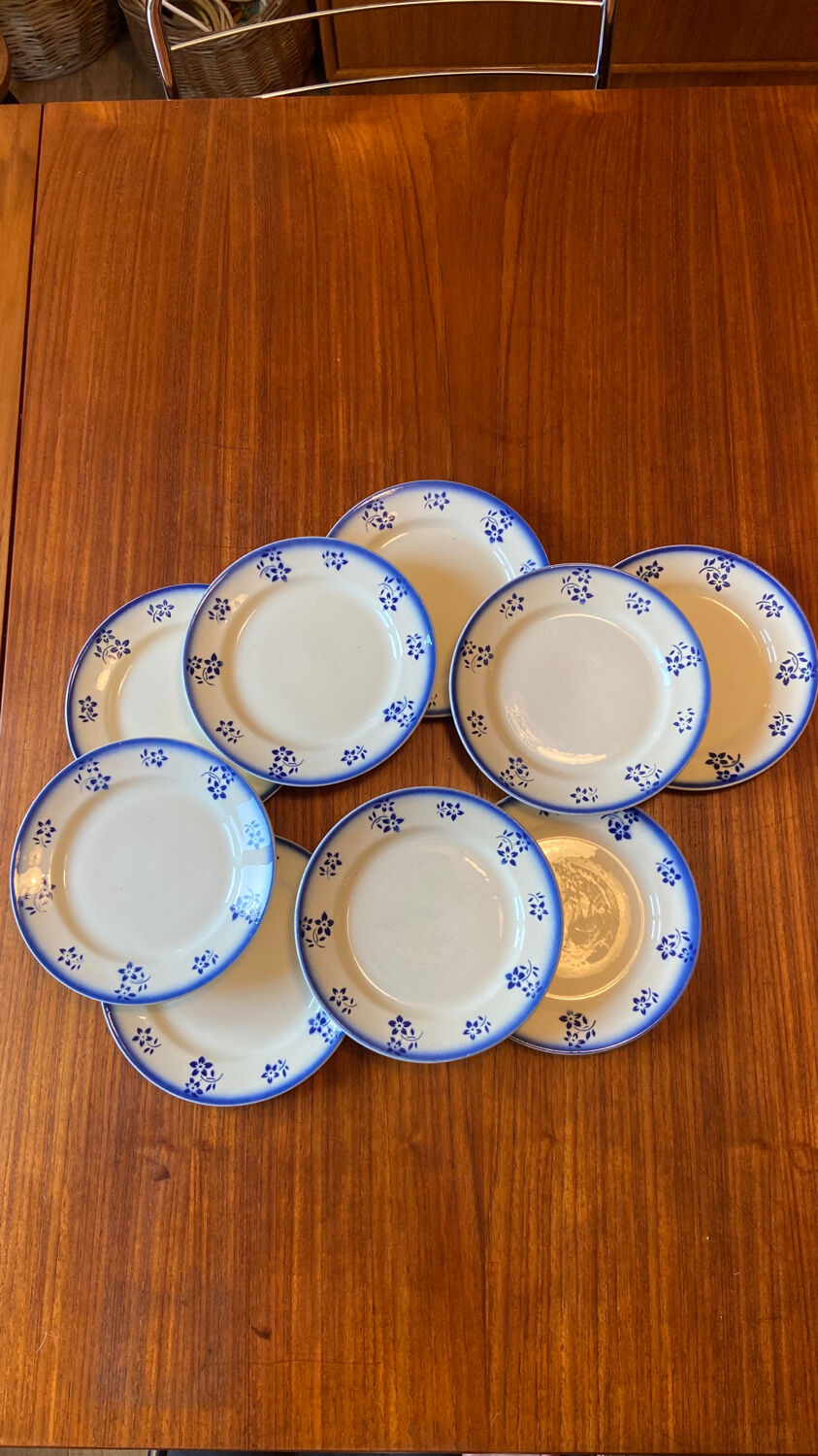 Lot of 9 dessert/starter plates Badonviller model Denise blue 1900-1905