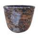 Earthenware pot cover, blue, fawn, grey décor.