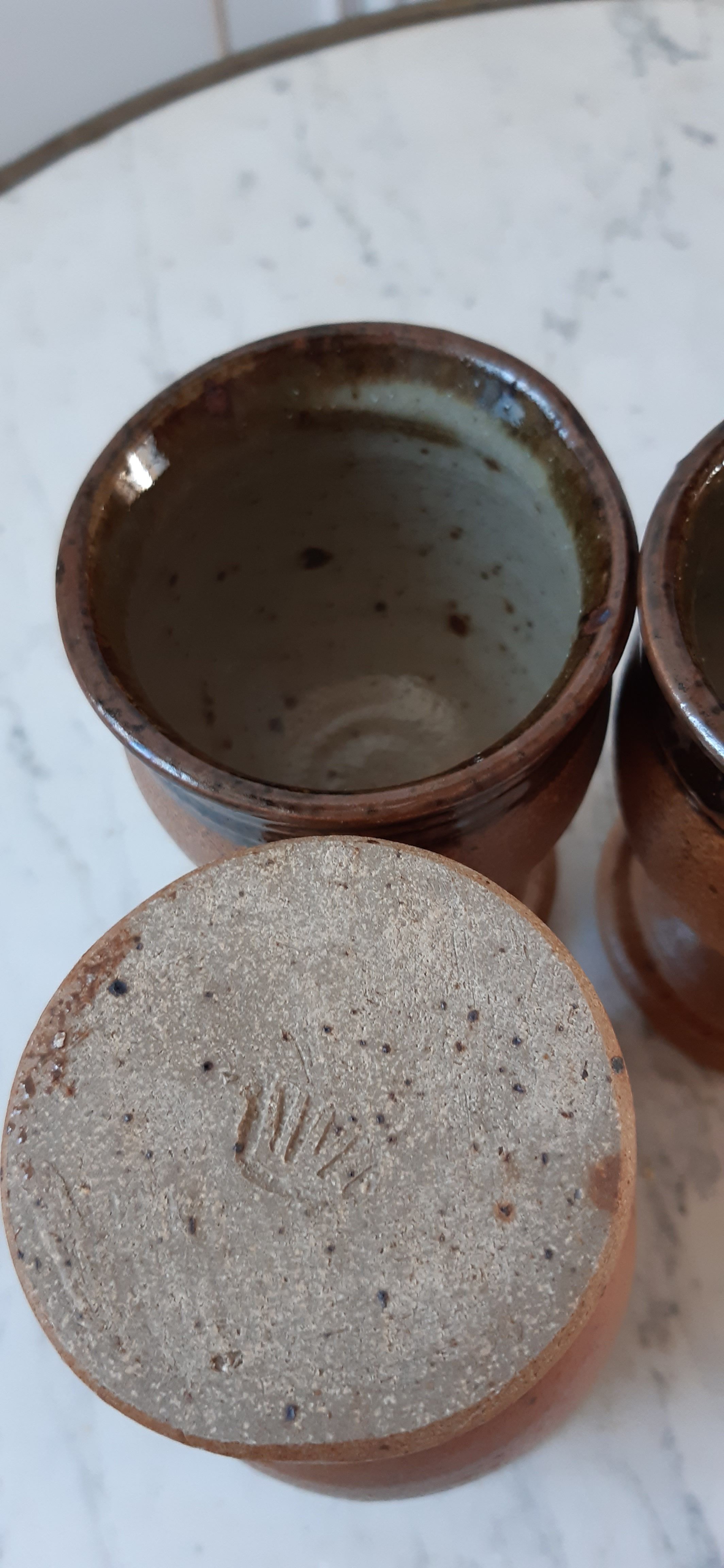Trio of cups / mazagrans in artisanal pottery sandstone signed 70s