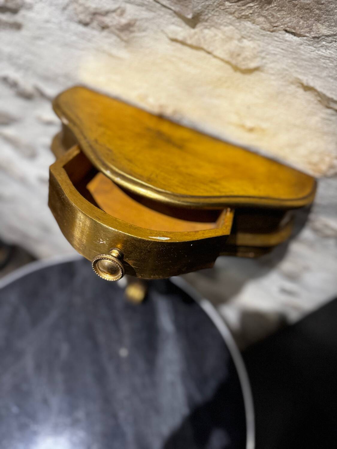 Italian wall console with vintage gilded wood shelf