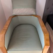 Vintage armchair Hugues Chevalier Paris — Almond green leather & Wood
